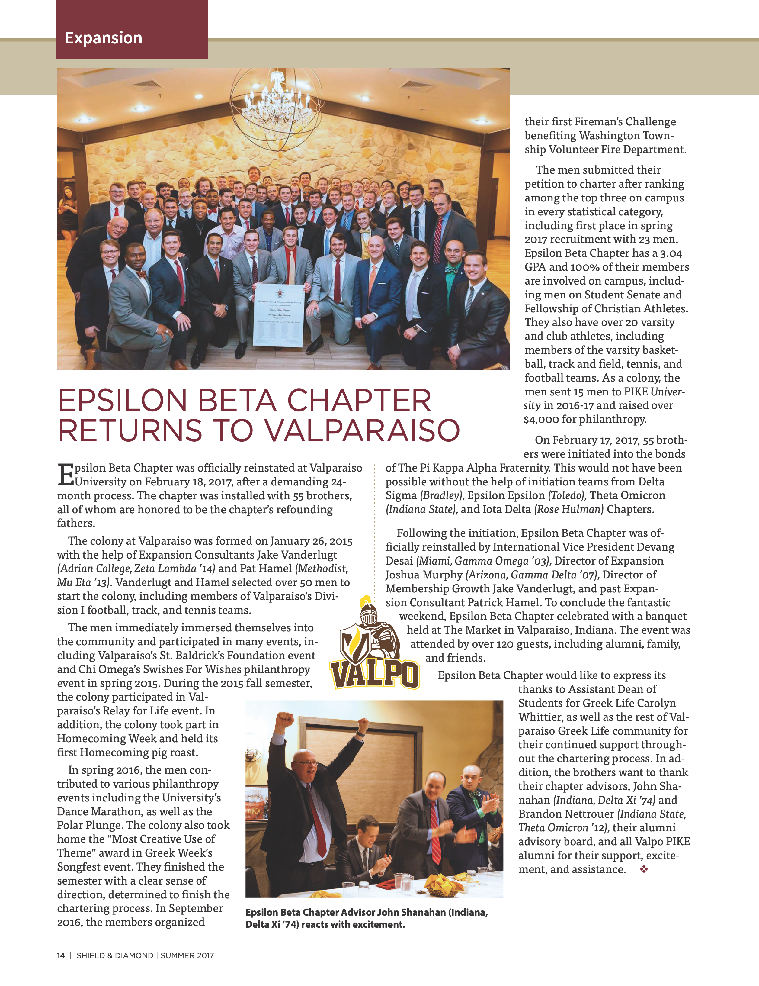 Expansion: Epsilon Beta Chapter Returns To Valparaiso, Summer 2017